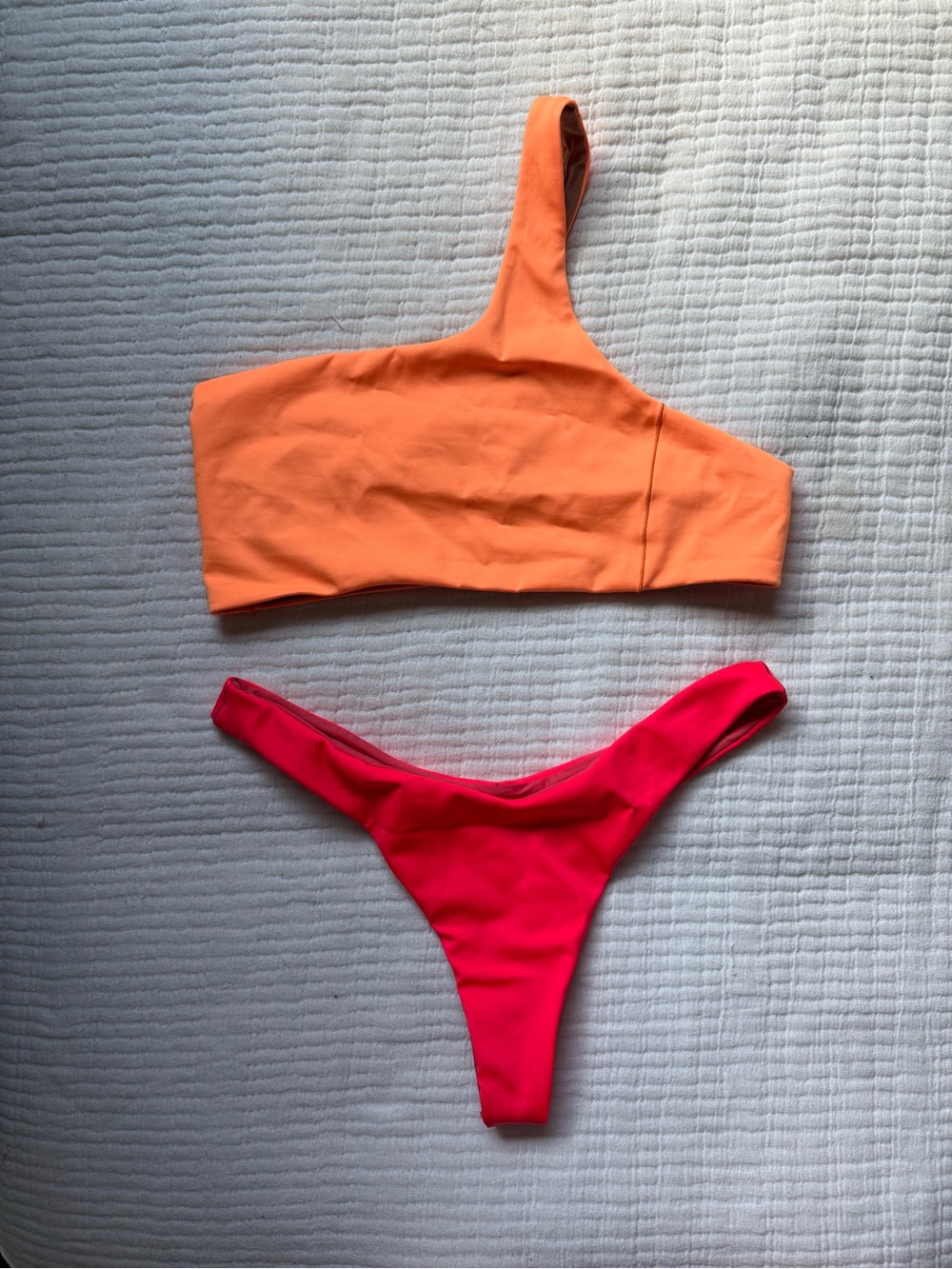Left On Friday One-Shoulder Orange Bikini Top with Hot Pink Bikini Bottom